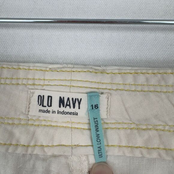 Old Navy Pants Womens 16 Ivory Straight Leg Relaxed Cargo 100% Linen Breathable - Picture 10 of 16